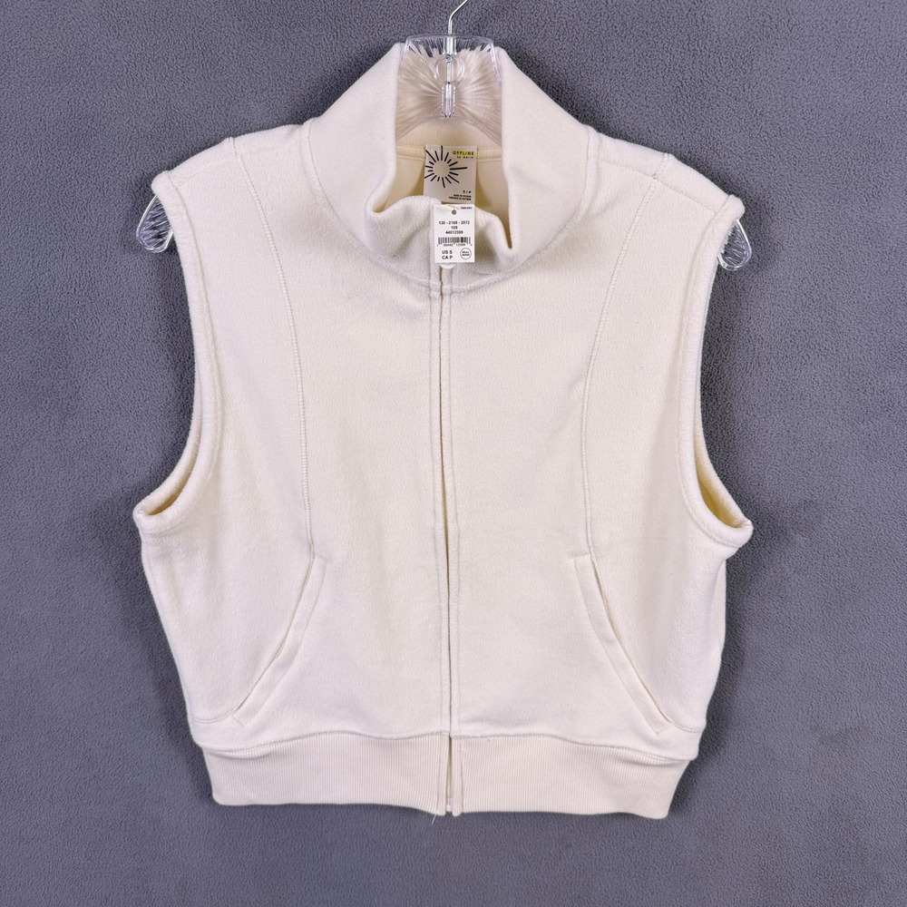 NWT OFFLINE by Aerie Fleece Vest Women Small Cream Full Zip Mock Neck Sleeveless